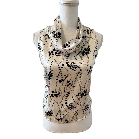 Anna & Frank Silk Cowl Neck Sleeveless Top Cream Black Print S - Picture 1 of 5